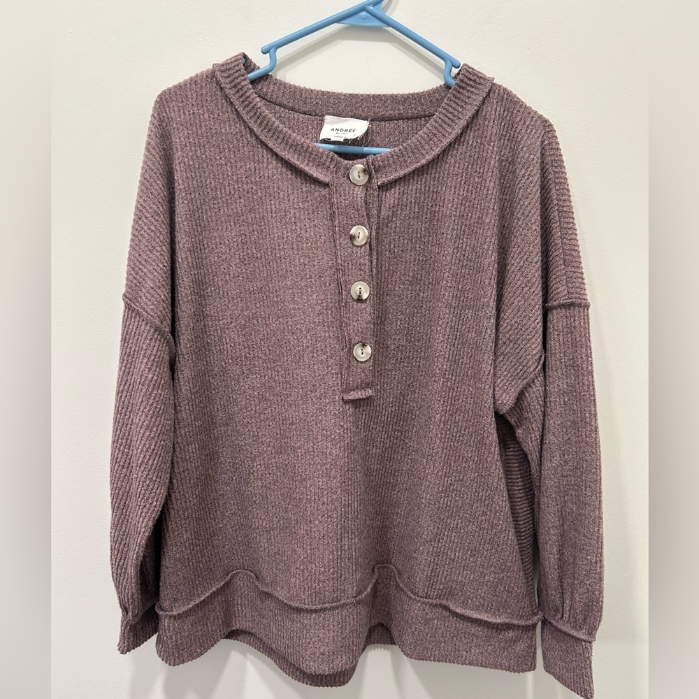 Andree By Unit Long Sleeve Large Pink Waffle Knit Sweater Boho‎ Spring